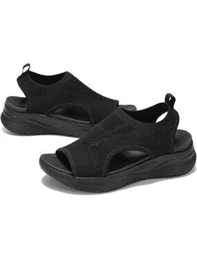 Women's Black Comfortable Orthopaedic Arch Support Walking Athletic Sandals